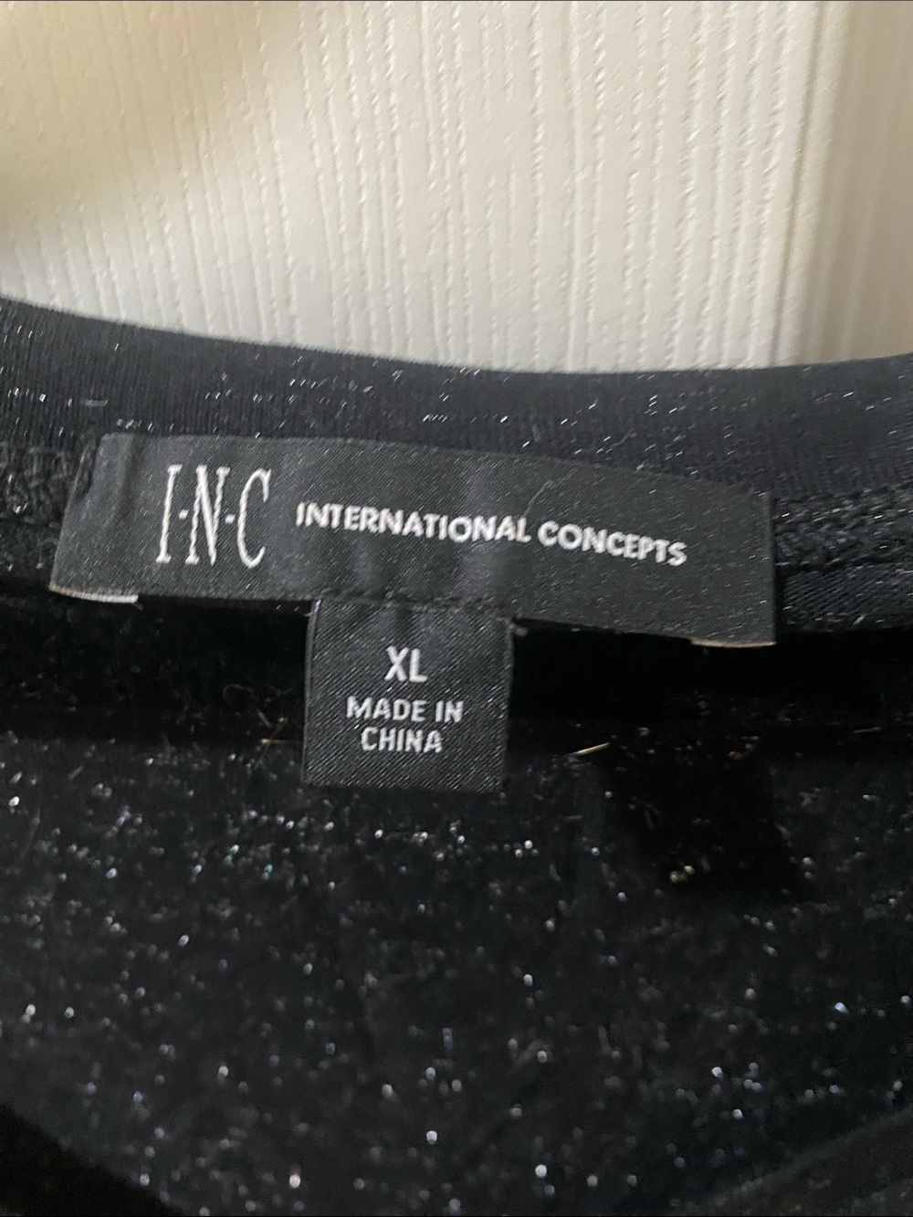 INC International Concepts Black V-Neck Tee with Rhinestone Accents - Picture 2 of 3